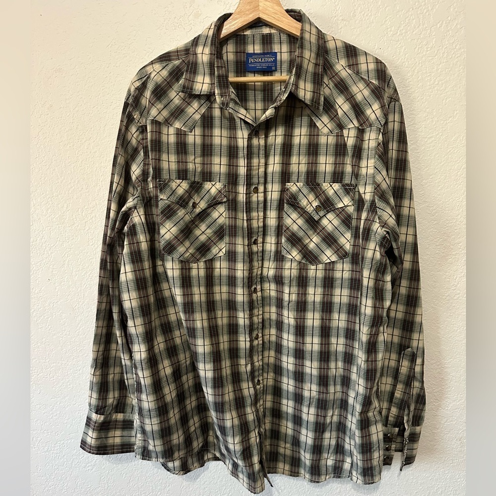 Pendleton Frontier Plaid Button-Up Shirt in Green and Red/ Purple - XL